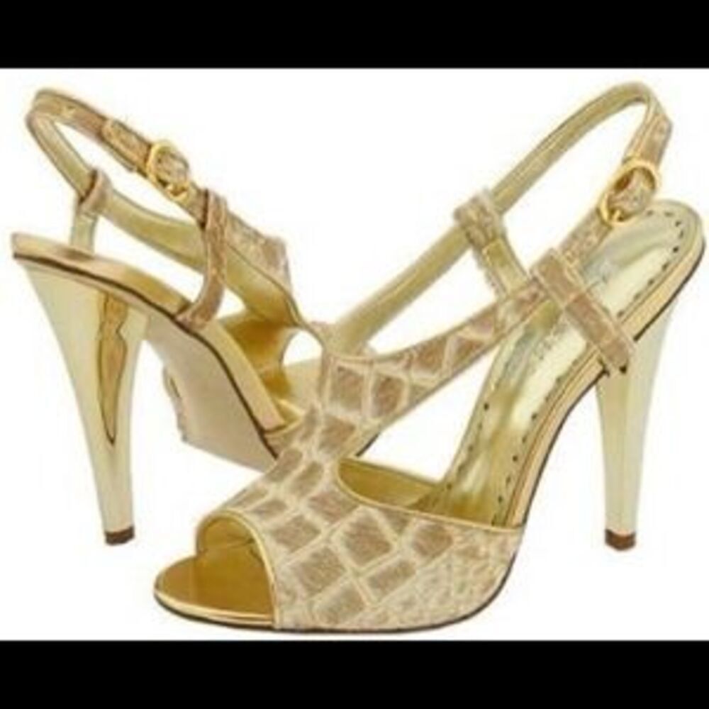 BCBG Pony Croc Patent Metallic Heels 8 NIB